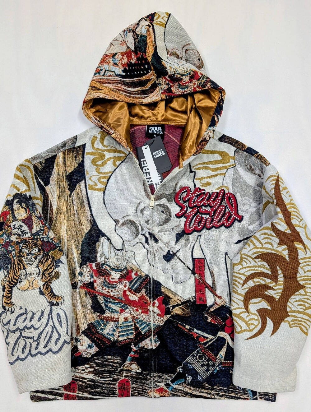 Rebel Minds "Stay Wild" Multi-Color Graphic Bomber Hoodie
